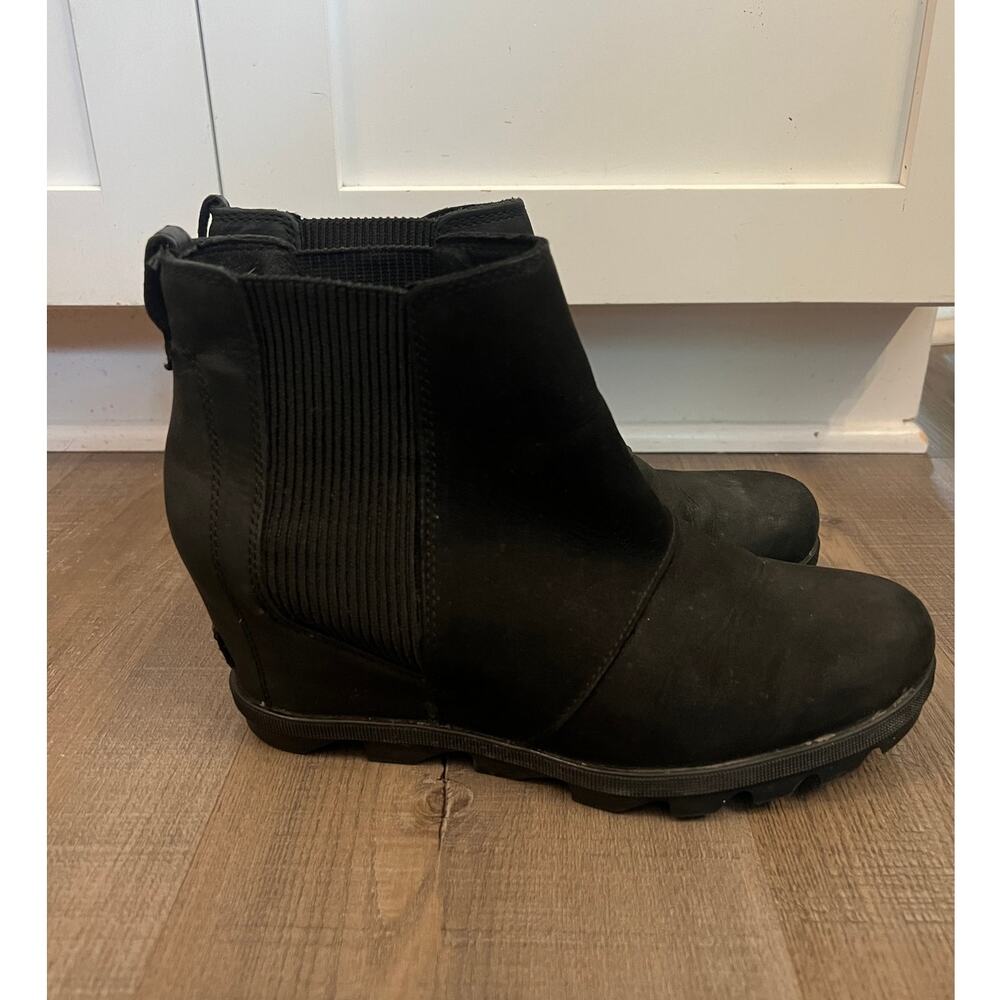 Sorel Joan Rhapsody Chelsea Wedge Black Leather Boots